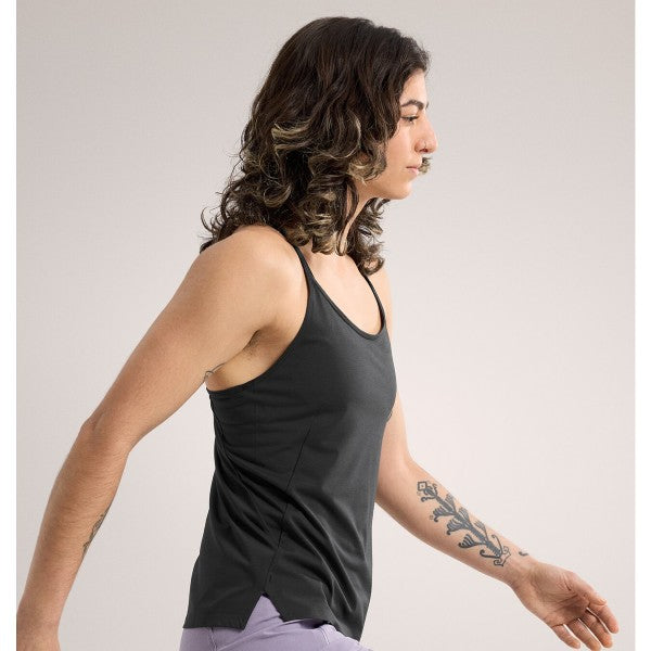 Side on-model view of women's Arc'teryx Silene tank top in black heather
