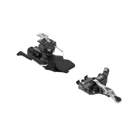 Front angled view of a black ATK Crest 10 ski touring binding