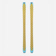 Pair of yellow/black Black Crows touring skins on a pair of skis