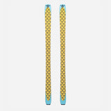 Pair of yellow/black Black Crows touring skins on a pair of skis