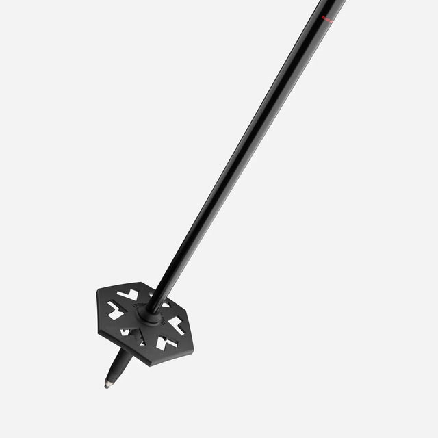Tip/basket detail of a black Black Crows Duos Freebird ski pole