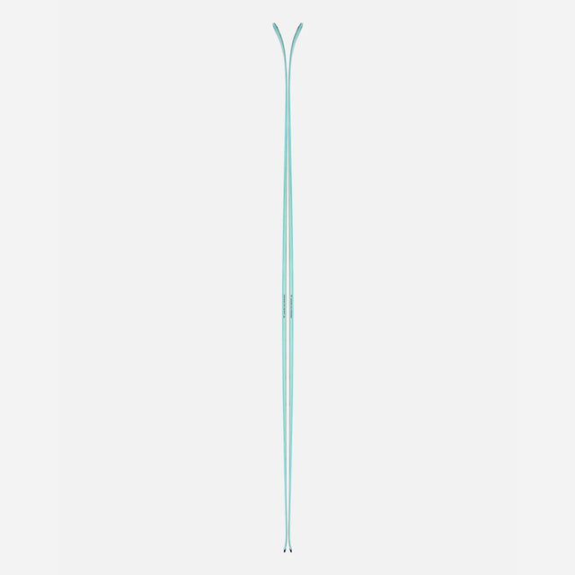 Side view of a pair of turquoise Black Crows Mentis Freebird skis