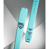 Tip and tail detail of a turquoise Black Crows Mentis Freebird ski