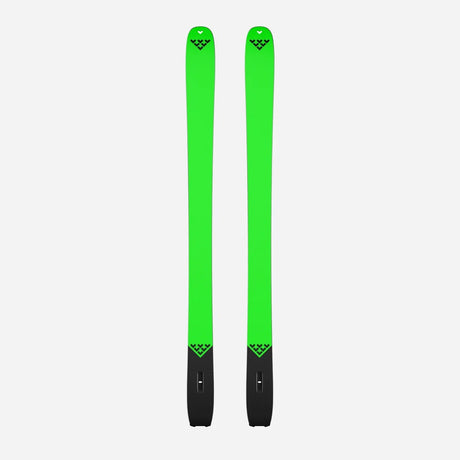 Bottom view of a pair of green Black Crows Navis Freebird skis