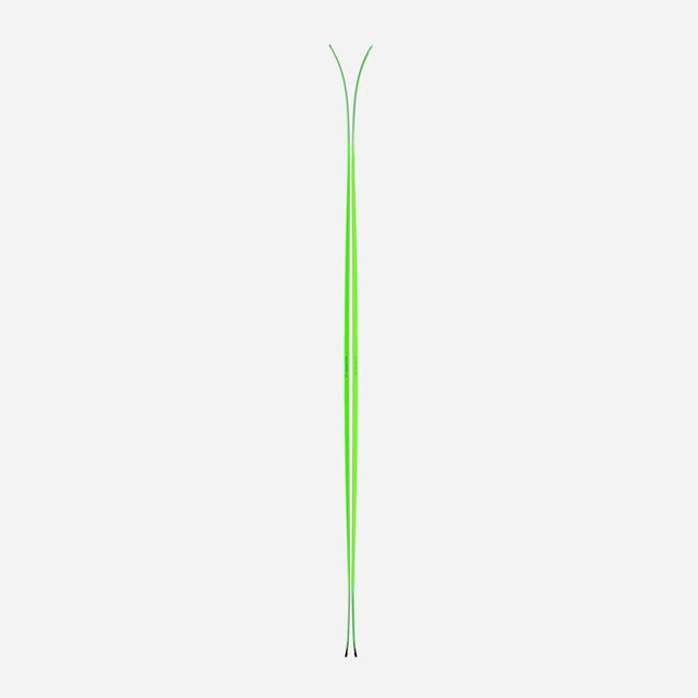 Side view of a pair of green Black Crows Navis Freebird skis
