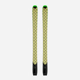 Pair of black/yellow Black Crows touring skins on a pair of skis