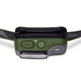 Top view of Black Diamond Cosmo 350 headlamp in Dark Olive colour