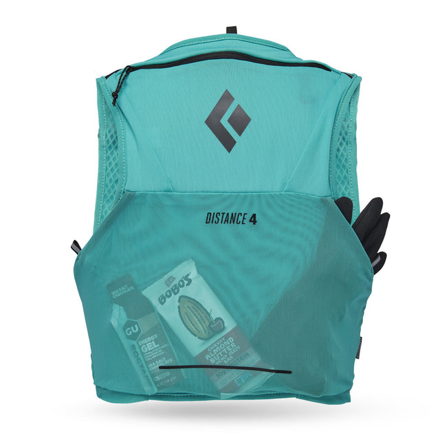Back packed view of Black Diamond Distance 4 women's hydration vest in Dark Patina colour