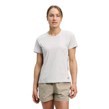 Front on-model view of women's Black Diamond Distance SS Tech Tee in alloy colour