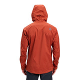 Back on-model view of men's Black Diamond Fineline Stretch shell in burnt sienna colour