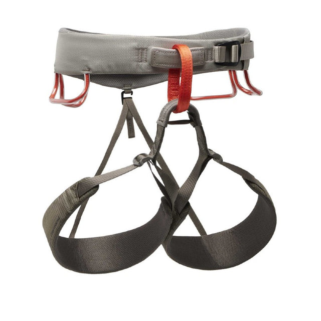 Front view of men's Black Diamond Momentum climbing harness in moonstone colour
