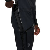 Side zip detail of men's black Black Diamond Recon Stretch bibs