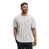 Front on-model view of men's Black Diamond SS Tech Tee in Alloy (white) colour