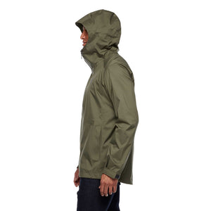 Side on-model view of Tundra (green) Black Diamond Stormline stretch rain shell