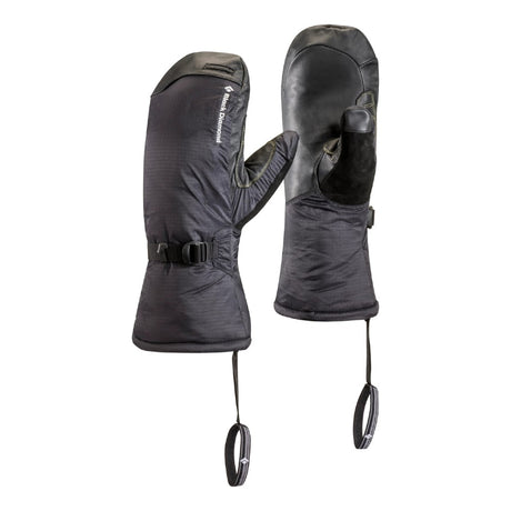 Pair of black Black Diamond Super Light mitts with wrist leashes
