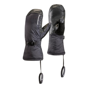 Pair of black Black Diamond Super Light mitts with wrist leashes