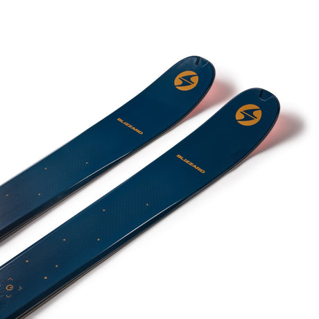 Tip detail of a pair of blue Blizzard Zero G 105 backcountry skis
