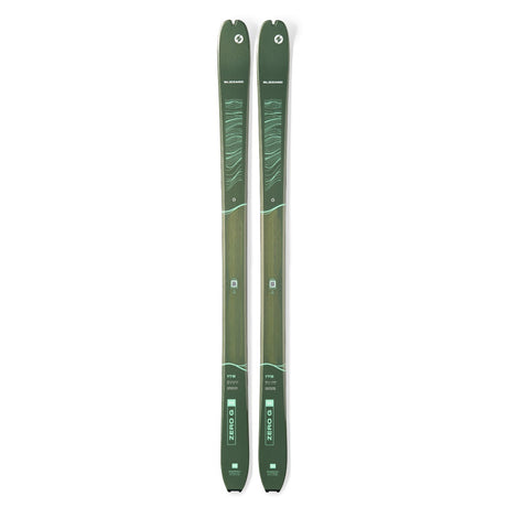 Top view of a pair of green Blizzard Zero G W backcountry touring skis