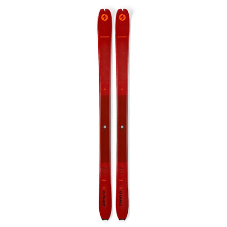 Top view of a pair of red Blizzard Zero G 96 backcountry touring skis