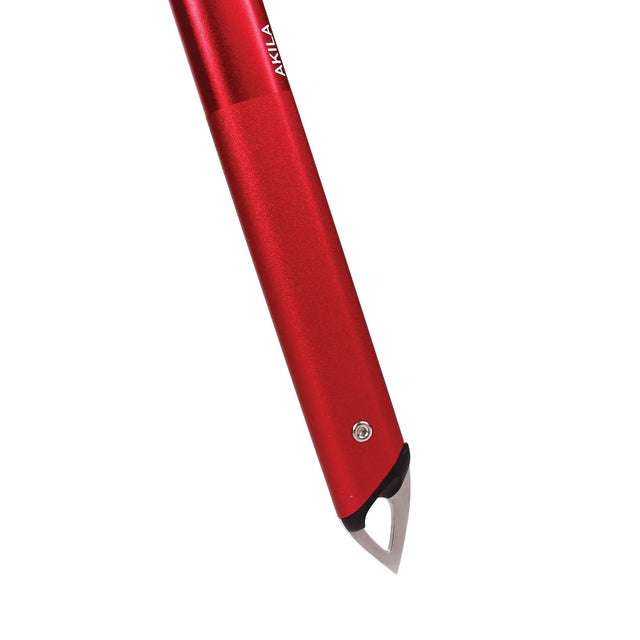 Spike detail of a red hammer ice axe, Blue Ice brand