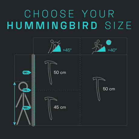 Chart for choosing Blue Ice hummingbird ice axe size
