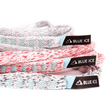 Pile of 3 different coloured climbing slings with Blue Ice brand tags