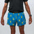 Front on-model view of men's Chicknlegs 4" half split running shorts in blue/lightning bolts print