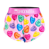 Women's ChicknLegs 1.5" split running shorts in candy hearts print