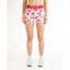 Front on-model view of women's cherry print Chicknlegs compression shorts