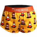 Women's ChicknLegs 1.5" split running shorts in traffic cones print