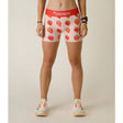 Front on-model view of women's strawberry print Chicknlegs compression shorts