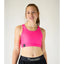 Front view of ChicknLegs OG sports bra in neon pink colour