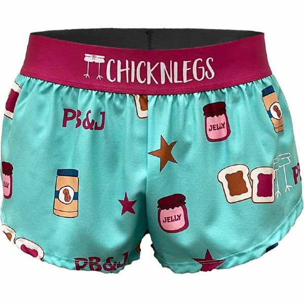 Women's ChicknLegs 1.5" split running shorts in pb&j print