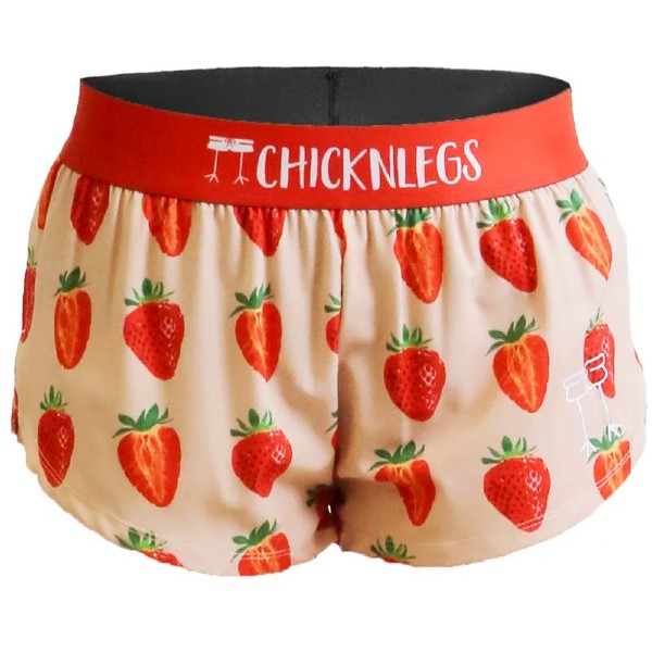 Women's ChicknLegs 1.5" split running shorts in strawberry print