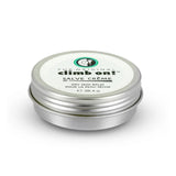 Silver tin of 'climb on!' salve crème