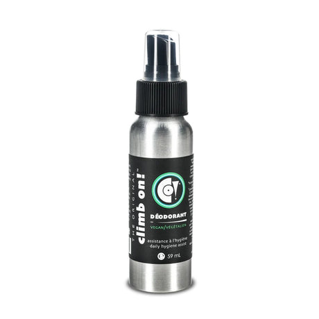 Silver Climb On! deodorant spray bottle