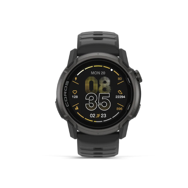 Front view of black 46mm COROS APEX 4 GPS watch