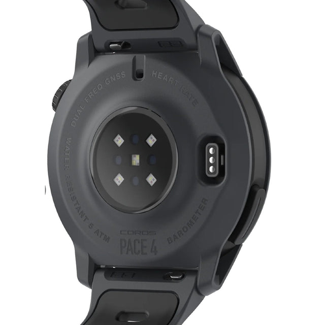 Back view of black Coros Pace 4 GPS watch