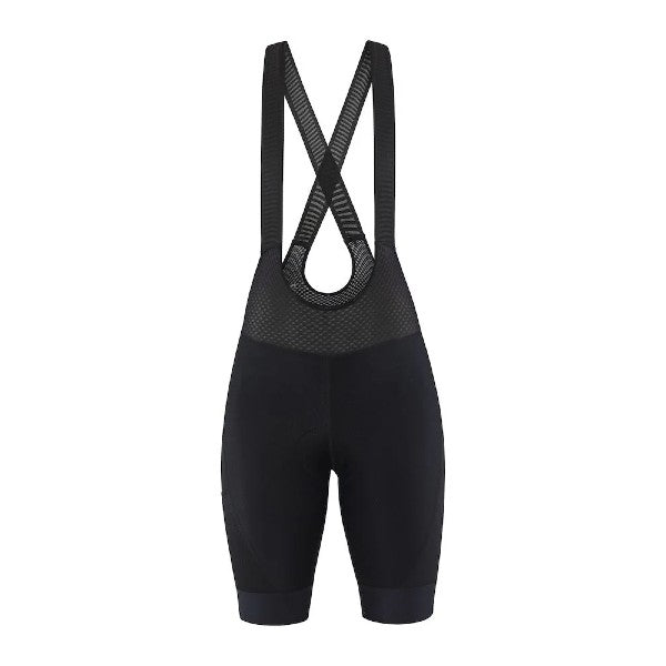 Front view of women's black Craft ADV gravel bib bike shorts