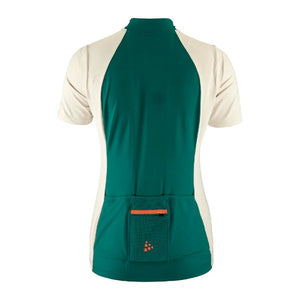Back view of women's Craft ADV gravel short-sleeve bike jersey in twig/plaster colour
