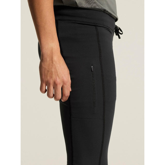 Side on-model closeup view of men's black Craft Hypervent running tights