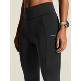 Front on-model closeup view of women's black Craft Hypervent running tights