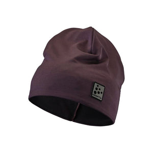 Front view of Craft microfleece ponytail hat in dark plum