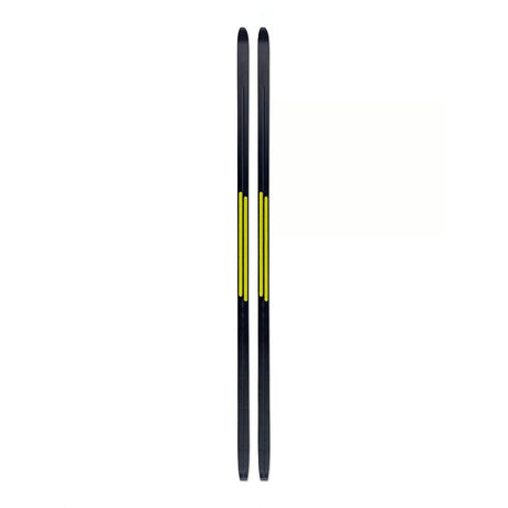 Bottom view of pair of Fischer Twin Skin Sport mounted cross-country skis