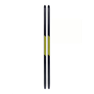 Bottom view of pair of Fischer Twin Skin Sport mounted cross-country skis