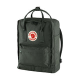 Side angle view of green Fjallraven Kanken daypack