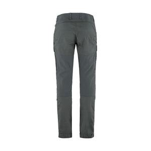 Back view of women's basalt grey fjallraven keb trousers curved