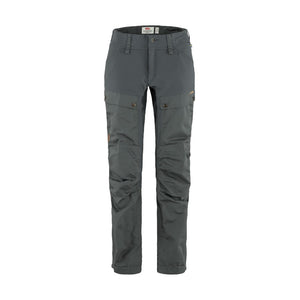 Front view of women's basalt grey fjallraven keb trousers curved