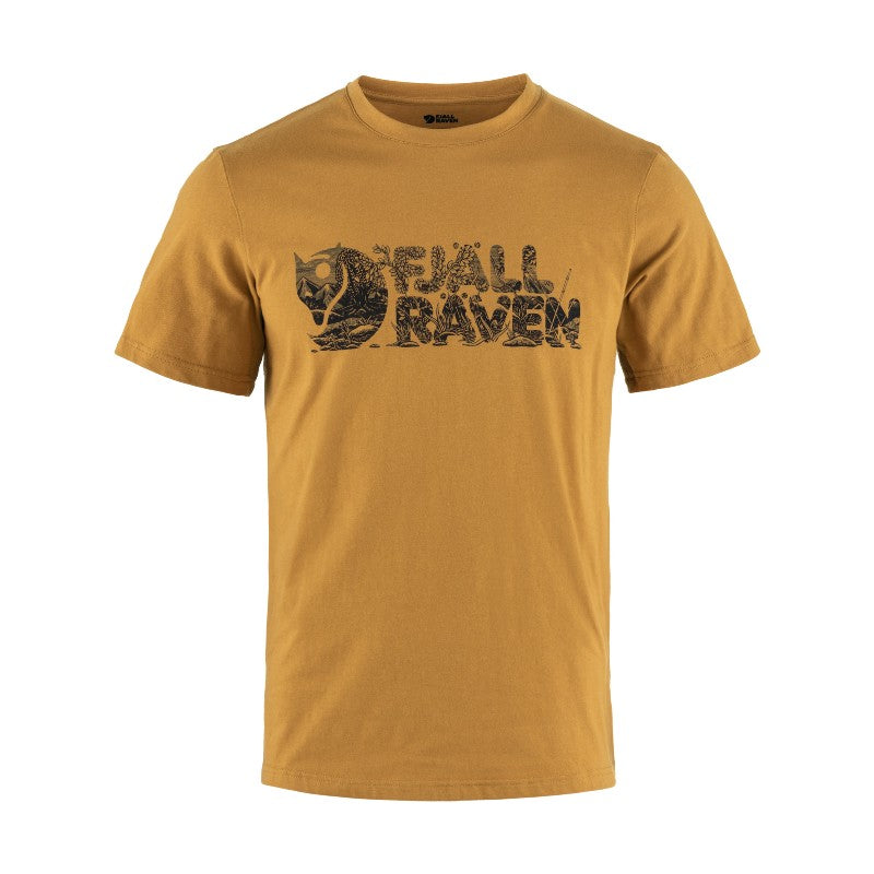 Front view of men's acorn (yellow) fjallraven lush logo t-shirt