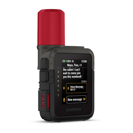 Side angle view of Garmin inReach mini 3 Plus SOS satellite communicator